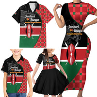 Kenya Jamhuri Day Family Matching Short Sleeve Bodycon Dress and Hawaiian Shirt One People One Nation Massai Shuka Pattern - Wonder Print Shop