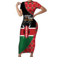 Kenya Jamhuri Day Family Matching Short Sleeve Bodycon Dress and Hawaiian Shirt One People One Nation Massai Shuka Pattern - Wonder Print Shop