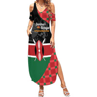 Kenya Jamhuri Day Family Matching Summer Maxi Dress and Hawaiian Shirt One People One Nation Massai Shuka Pattern - Wonder Print Shop