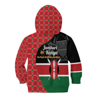 Kenya Jamhuri Day Kid Hoodie One People One Nation Massai Shuka Pattern - Wonder Print Shop