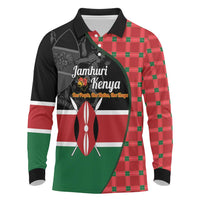 Kenya Jamhuri Day Long Sleeve Polo Shirt One People One Nation Massai Shuka Pattern - Wonder Print Shop