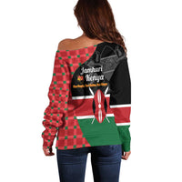 Kenya Jamhuri Day Off Shoulder Sweater One People One Nation Massai Shuka Pattern - Wonder Print Shop