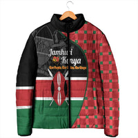 Kenya Jamhuri Day Padded Jacket One People One Nation Massai Shuka Pattern - Wonder Print Shop