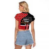 Kenya Jamhuri Day Raglan Cropped T Shirt One People One Nation Massai Shuka Pattern - Wonder Print Shop