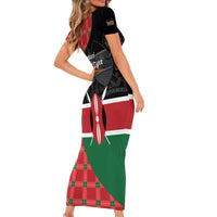 Kenya Jamhuri Day Short Sleeve Bodycon Dress One People One Nation Massai Shuka Pattern - Wonder Print Shop