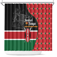 Kenya Jamhuri Day Shower Curtain One People One Nation Massai Shuka Pattern - Wonder Print Shop