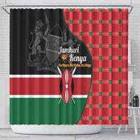 Kenya Jamhuri Day Shower Curtain One People One Nation Massai Shuka Pattern - Wonder Print Shop