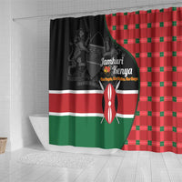 Kenya Jamhuri Day Shower Curtain One People One Nation Massai Shuka Pattern - Wonder Print Shop