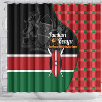 Kenya Jamhuri Day Shower Curtain One People One Nation Massai Shuka Pattern - Wonder Print Shop