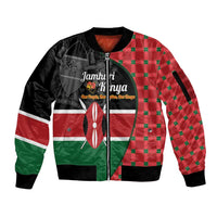Kenya Jamhuri Day Sleeve Zip Bomber Jacket One People One Nation Massai Shuka Pattern - Wonder Print Shop