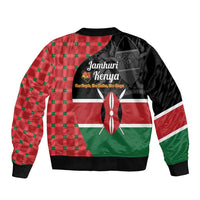Kenya Jamhuri Day Sleeve Zip Bomber Jacket One People One Nation Massai Shuka Pattern - Wonder Print Shop
