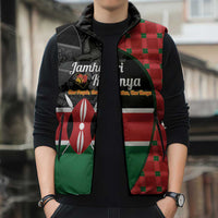 Kenya Jamhuri Day Sleeveless Puffer Jacket One People One Nation Massai Shuka Pattern - Wonder Print Shop