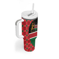 Kenya Jamhuri Day Tumbler With Handle One People One Nation Massai Shuka Pattern - Wonder Print Shop