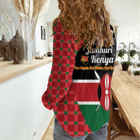 Kenya Jamhuri Day Women Casual Shirt One People One Nation Massai Shuka Pattern - Wonder Print Shop
