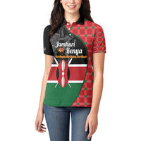 Kenya Jamhuri Day Women Polo Shirt One People One Nation Massai Shuka Pattern - Wonder Print Shop