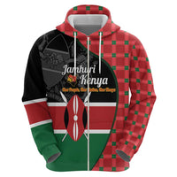 Kenya Jamhuri Day Zip Hoodie One People One Nation Massai Shuka Pattern - Wonder Print Shop