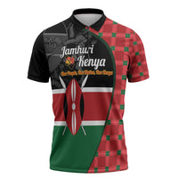 Kenya Jamhuri Day Zipper Polo Shirt One People One Nation Massai Shuka Pattern - Wonder Print Shop