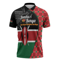Kenya Jamhuri Day Zipper Polo Shirt One People One Nation Massai Shuka Pattern - Wonder Print Shop
