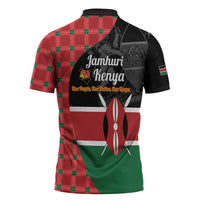 Kenya Jamhuri Day Zipper Polo Shirt One People One Nation Massai Shuka Pattern - Wonder Print Shop