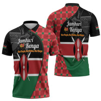 Kenya Jamhuri Day Zipper Polo Shirt One People One Nation Massai Shuka Pattern - Wonder Print Shop