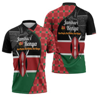 Kenya Jamhuri Day Zipper Polo Shirt One People One Nation Massai Shuka Pattern - Wonder Print Shop
