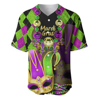 Mardi Gras 2024 Baseball Jersey Jester Mask With Beads Colorful Version - Wonder Print Shop