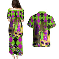 Mardi Gras 2024 Couples Matching Puletasi and Hawaiian Shirt Jester Mask With Beads Colorful Version - Wonder Print Shop