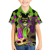Mardi Gras 2024 Family Matching Puletasi and Hawaiian Shirt Jester Mask With Beads Colorful Version - Wonder Print Shop