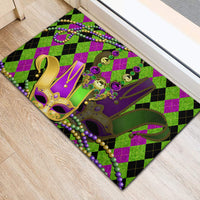 Mardi Gras 2024 Rubber Doormat Jester Mask With Beads Colorful Version - Wonder Print Shop