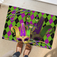 Mardi Gras 2024 Rubber Doormat Jester Mask With Beads Colorful Version - Wonder Print Shop