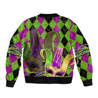 Mardi Gras 2024 Sleeve Zip Bomber Jacket Jester Mask With Beads Colorful Version - Wonder Print Shop