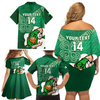 Custom Ireland Rugby Family Matching Off Shoulder Short Dress and Hawaiian Shirt 2024 Irish Shamrocks With Celtic Pattern - Wonder Print Shop