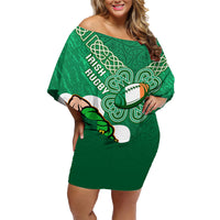 Custom Ireland Rugby Family Matching Off Shoulder Short Dress and Hawaiian Shirt 2024 Irish Shamrocks With Celtic Pattern - Wonder Print Shop