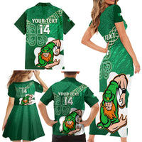 Custom Ireland Rugby Family Matching Short Sleeve Bodycon Dress and Hawaiian Shirt 2024 Irish Shamrocks With Celtic Pattern - Wonder Print Shop