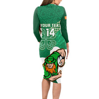 Custom Ireland Rugby Long Sleeve Bodycon Dress 2024 Irish Shamrocks With Celtic Pattern - Wonder Print Shop