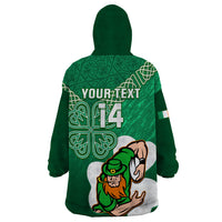 Custom Ireland Rugby Wearable Blanket Hoodie 2024 Irish Shamrocks With Celtic Pattern - Wonder Print Shop