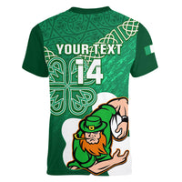 Custom Ireland Rugby Women V Neck T Shirt 2024 Irish Shamrocks With Celtic Pattern - Wonder Print Shop