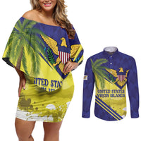 US Virgin Islands Couples Matching Off Shoulder Short Dress and Long Sleeve Button Shirt United in Pride and Hope
