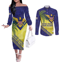 US Virgin Islands Couples Matching Off The Shoulder Long Sleeve Dress and Long Sleeve Button Shirt United in Pride and Hope