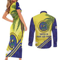 US Virgin Islands Couples Matching Short Sleeve Bodycon Dress and Long Sleeve Button Shirt United in Pride and Hope