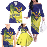 US Virgin Islands Family Matching Off The Shoulder Long Sleeve Dress and Hawaiian Shirt United in Pride and Hope