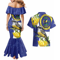 US Virgin Islands Couples Matching Mermaid Dress and Hawaiian Shirt Bananaquit Bird Mix Ginger Thomas Flower