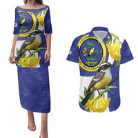 US Virgin Islands Couples Matching Puletasi and Hawaiian Shirt Bananaquit Bird Mix Ginger Thomas Flower