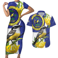 US Virgin Islands Couples Matching Short Sleeve Bodycon Dress and Hawaiian Shirt Bananaquit Bird Mix Ginger Thomas Flower