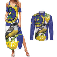 US Virgin Islands Couples Matching Summer Maxi Dress and Long Sleeve Button Shirt Bananaquit Bird Mix Ginger Thomas Flower