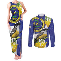 US Virgin Islands Couples Matching Tank Maxi Dress and Long Sleeve Button Shirt Bananaquit Bird Mix Ginger Thomas Flower