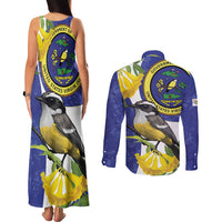 US Virgin Islands Couples Matching Tank Maxi Dress and Long Sleeve Button Shirt Bananaquit Bird Mix Ginger Thomas Flower