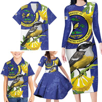 US Virgin Islands Family Matching Long Sleeve Bodycon Dress and Hawaiian Shirt Bananaquit Bird Mix Ginger Thomas Flower - Wonder Print Shop