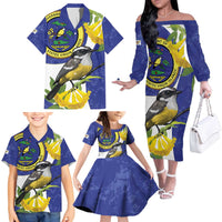 US Virgin Islands Family Matching Off The Shoulder Long Sleeve Dress and Hawaiian Shirt Bananaquit Bird Mix Ginger Thomas Flower