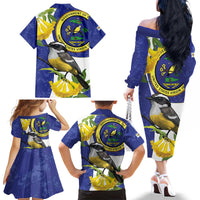 US Virgin Islands Family Matching Off The Shoulder Long Sleeve Dress and Hawaiian Shirt Bananaquit Bird Mix Ginger Thomas Flower